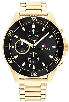 Tommy Hilfiger Orologio Analogico Multifunzione al Quarzo da Uomo con Cinturino in Acciaio Inossidabile Dorato