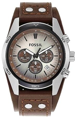 Fossil Orologio Coachman da uomo, movimento cronografo al quarzo, cassa in acciaio inossidabile da 45 mm con cinturino in vera pelle, , Marrone