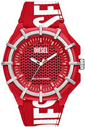 Diesel Orologio da uomo, montatura, movimento a tre lancette a energia solare, cassa in olio di ricino rosso da 51 mm con cinturino in tessuto Pro-Planet,