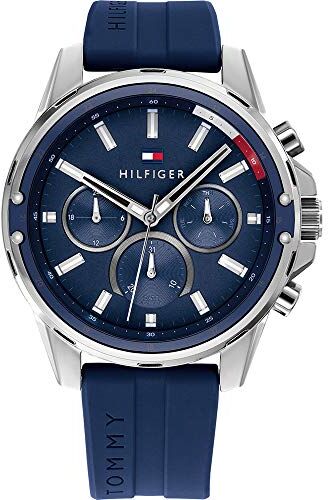 Tommy Hilfiger Orologio Analogico Multifunzione al Quarzo da Uomo con Cinturino in Silicone Blu