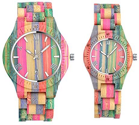 Unendlich U Infinity U- Orologio in legno per donna e uomo fatto a mano in legno di bambù con movimento al quarzo analogico Orologi color arcobaleno Pride Festival Gift