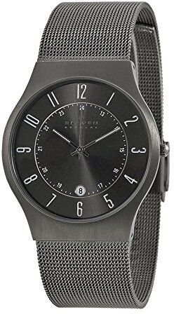 Skagen Orologio Sundby Titanium da uomo, movimento a tre lancette, cassa in titanio Charcoal 37 mm con bracciale a maglie in acciaio inossidabile,