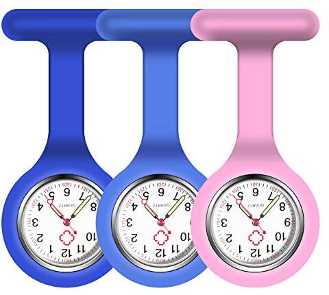 Vicloon Orologio da Infermiere, 3Pcs Orologio per Infermieri in Silicone con Spilla, Infermieri Fob Medical Watch Quandrante Rotondo, Orologi da Tasca per Medici e Infermieri Paramedico