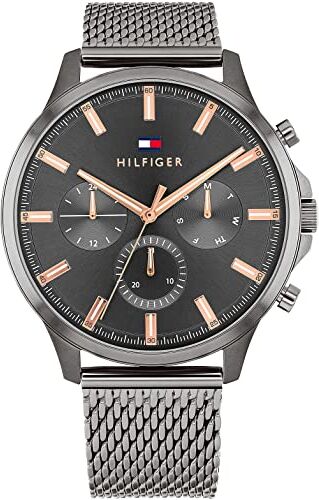 Tommy Hilfiger Orologio Analogico Multifunzione al Quarzo da Uomo con Cinturino in Maglia Metallica in Acciaio Inossidabile Color Canna Di Fucile