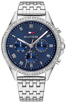 Tommy Hilfiger Orologio Analogico Multifunzione al Quarzo da Donna con Cinturino in Acciaio Inossidabile Argentato