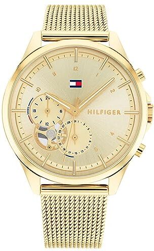 Tommy Hilfiger Orologio Analogico Multifunzione al Quarzo da Donna con Cinturino in Maglia Metallica in Acciaio Inossidabile Dorato