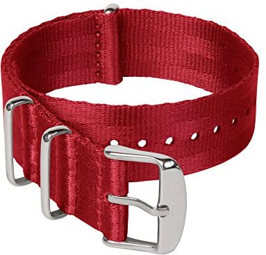 Archer Watch Straps Cinturini NATO in nylon di altissima qualità stile cintura di sicurezza   Cinturini di ricambio resistenti tipo militare   Rosso/Acciaio inox, 18mm