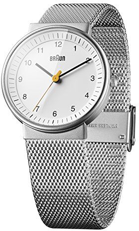 Braun Orologio da Polso Analogico, Acciaio Inossidabile, Unisex, Argento/Bianco