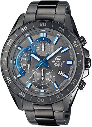 Casio EDIFICE Orologio, Robusta Cassa, 10 BAR, Nero/Azzurro, Uomo con Cinturino in Acciaio Inox