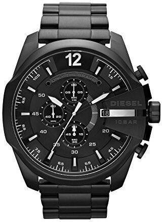 Diesel Orologio Mega Chief da uomo, movimento cronografo, cassa in acciaio inossidabile nero da 59 mm con bracciale in acciaio inossidabile,