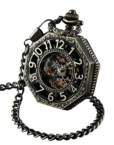 ShoppeWatch Orologio da Taschino da Uomo con Catena   Orologio da Tasca Meccanico a Carica Manuale   Orologio Uomo Vintage Steampunk Pocket Watch PW221