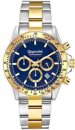 Gigandet Race King Orologio da Uomo in Acciaio Inox Argento Oro Cronografo Analogico Quarzo Quadrante Blu