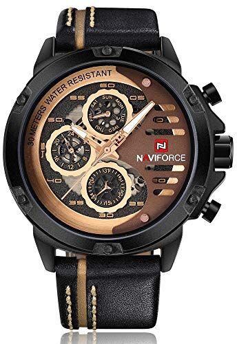 Naviforce Orologio militare sportivo da uomo Orologio da polso analogico al quarzo impermeabile con data Orologio da polso militare in pelle multifunzione