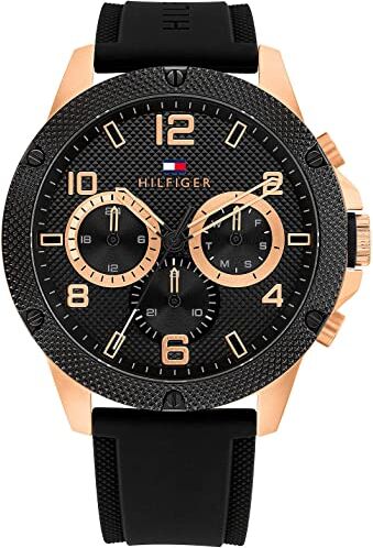 Tommy Hilfiger Orologio Analogico Multifunzione al Quarzo da Uomo con Cinturino in Silicone Nero