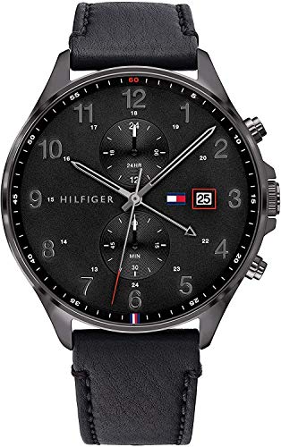 Tommy Hilfiger Orologio Analogico Multifunzione al Quarzo da Uomo con Cinturino in Pelle Nero