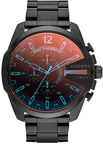 Diesel Orologio Mega Chief da uomo, movimento cronografo, cassa in acciaio inossidabile nero da 59 mm con bracciale in acciaio inossidabile,