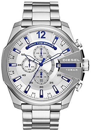 Diesel Orologio Mega Chief da uomo, movimento al quarzo, cassa in acciaio inossidabile da 59 mm con bracciale in acciaio inossidabile,