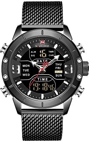 Naviforce Orologio sportivo digitale da uomo in acciaio inossidabile al quarzo impermeabile orologi militari moda cronografo sveglia orologio da polso