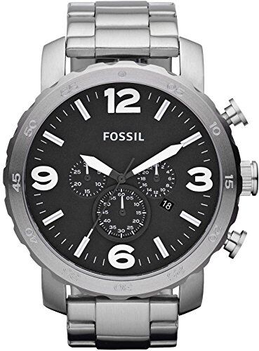 Fossil Orologio Nate da uomo, movimento cronografo al quarzo, cassa in acciaio inossidabile da 50 mm con bracciale in acciaio inossidabile, , Tono argento