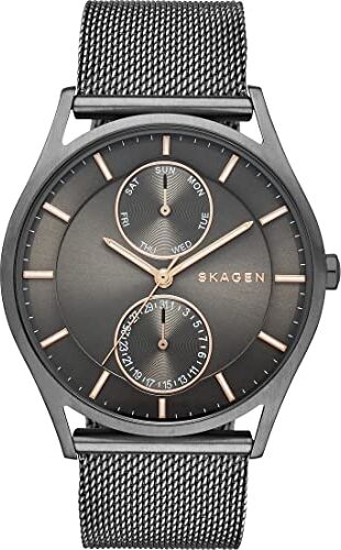 Skagen Orologio Holst Chronograph da uomo, movimento al quarzo multifunzione, cassa in acciaio inossidabile antracite da 40 mm con bracciale a maglia in acciaio inossidabile,