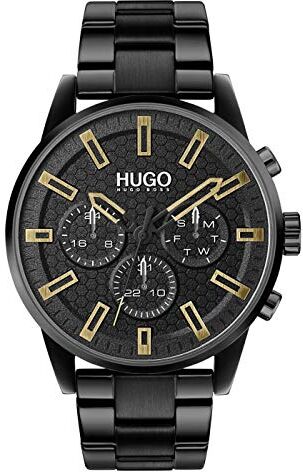 HUGO Orologio Analogico Multifunzione al Quarzo da Uomo con Cinturino in Acciaio Inossidabile Nero