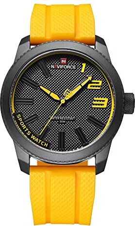 Naviforce NANVIFORCE Orologi di moda con cinturino in silicone Top Brand Luxury Men Watch Sport Impermeabile Orologio al Quarzo Uomo, Giallo, inglese