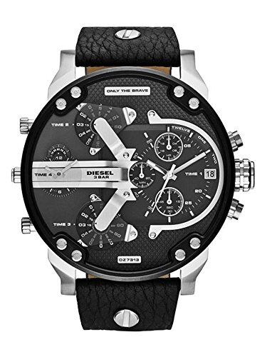 Diesel Orologio Mr. Daddy 2.0 da uomo, movimento multifunzione, cassa in acciaio 57 mm con cinturino in pelle,