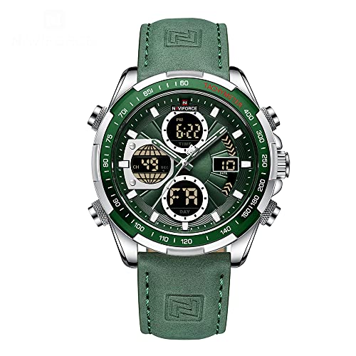 Naviforce Orologi digitali militari da uomo Orologio analogico al quarzo impermeabile Orologio sportivo multifunzionale in pelle