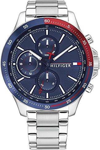 Tommy Hilfiger Orologio analogico multifunzione al quarzo da uomo con cinturino in acciaio inossidabile o silicone, Stainless Steel, Blu (Navy)