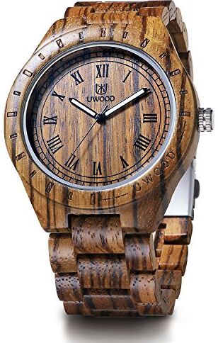 LeeEv Orologio da uomo leggero in legno unico, serie Uwood fatto a mano in legno di sandalo analogico al quarzo vintage con numero romano orologio da polso in legno naturale