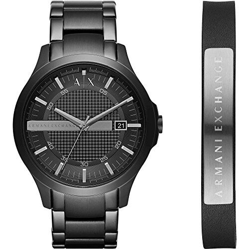 Armani Orologio da uomo con movimento a tre lancette e data, cassa in acciaio inossidabile nero da 46 mm e bracciale in acciaio inossidabile,