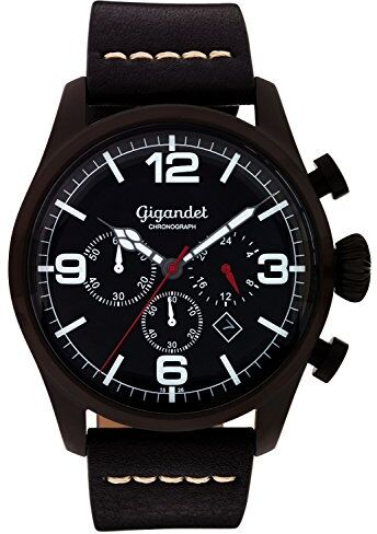 Gigandet Mens Quartz Chronograph Orologio da polso analogico con cinturino in pelle nera