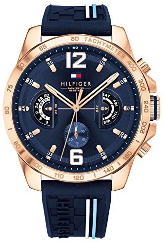 Tommy Hilfiger Orologio Analogico Multifunzione al Quarzo da Uomo con Cinturino in Silicone Blu Navy