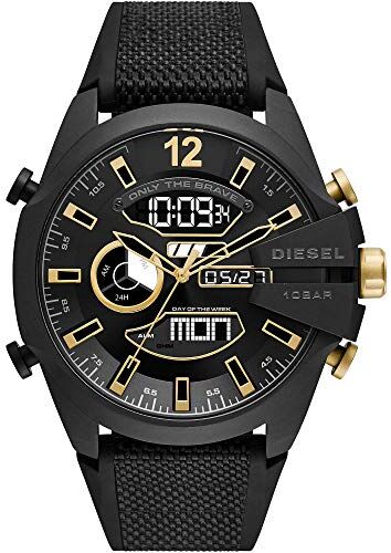 Diesel Orologio Mega Chief da uomo, movimento Ana-Digi, cassa in acciaio inossidabile nero 51 mm con cinturino misto,