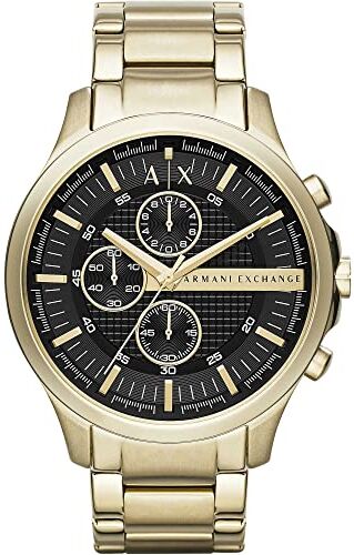 Armani Orologio cronografo al quarzo da uomo, cassa in acciaio placcato oro da 46 mm e bracciale in acciaio,