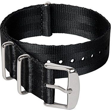 Archer Watch Straps Cinturini NATO in nylon di altissima qualità stile cintura di sicurezza   Cinturini di ricambio resistenti tipo militare   Nero/Acciaio inox, 22mm