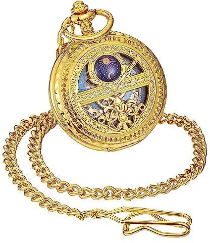 ShoppeWatch Orologio da Taschino Uomo Oro con Catena   Orologia da Tasca Meccanico Carica Manuale   Orologio Uomo Vintage Steampunk Pocket Watch PW222