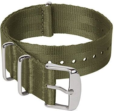 Archer Watch Straps Cinturini NATO in nylon di altissima qualità stile cintura di sicurezza   Cinturini di ricambio resistenti tipo militare   Verde Oliva/Acciaio inox, 18mm