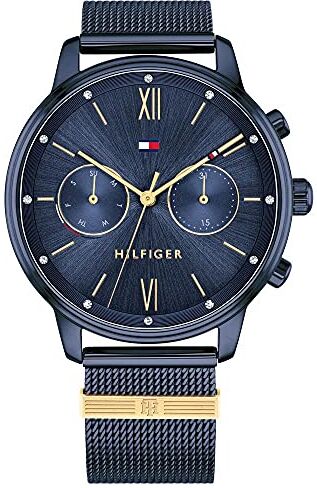 Tommy Hilfiger Orologio Analogico Multifunzione al Quarzo da Donna con Cinturino in Maglia Metallica in Acciaio Inossidabile Blu