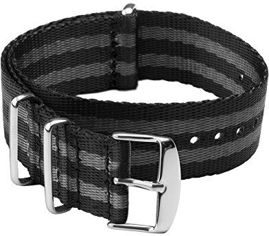 Archer Watch Straps Cinturini NATO in nylon di altissima qualità stile cintura di sicurezza   Cinturini di ricambio resistenti tipo militare   Nero e Grigio (James Bond)/Acciaio inox, 22mm