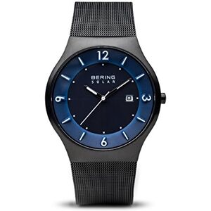 BERING Solar Orologio da polso da uomo, cassa in acciaio inossidabile nera da 40 mm e quadrante blu, cinturino in maglia milanese, vetro zaffiro, 5 ATM BERING Solar Orologio da polso da uomo, cassa in acciaio inossidabile nera da 40 mm e quadrante blu, cinturino in maglia milanese, vetro zaffiro, 5 ATM