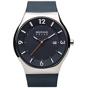 BERING Solar Orologio da polso da uomo, cassa in acciaio inossidabile color argento da 40 mm e quadrante blu, cinturino in maglia milanese, vetro zaffiro, 5 ATM BERING Solar Orologio da polso da uomo, cassa in acciaio inossidabile color argento da 40 mm e quadrante blu, cinturino in maglia milanese, vetro zaffiro, 5 ATM