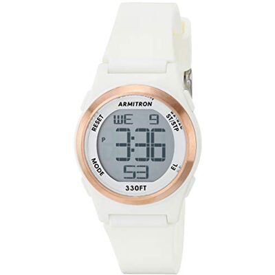 Armitron Orologio sportivo da donna, digitale, con cronografo, cinturino in resina, 45/7105, Bianco/Oro Rosa Armitron Orologio sportivo da donna, digitale, con cronografo, cinturino in resina, 45/7105, Bianco/Oro Rosa