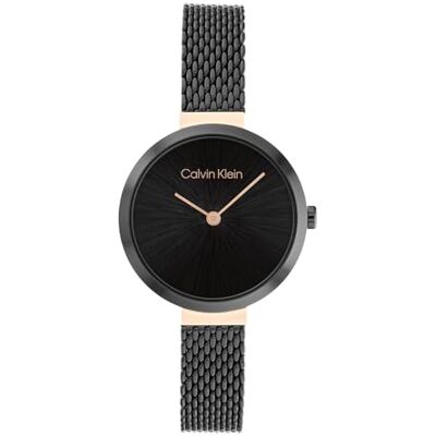 Calvin Klein Orologio Analogico al Quarzo da Donna Collezione MINIMALISTIC T BAR 28MM MESH con Cinturino in Maglia Metallica in Acciaio Inossidabile Nero Calvin Klein Orologio Analogico al Quarzo da Donna Collezione MINIMALISTIC T BAR 28MM MESH con Cinturino in Maglia Metallica in Acciaio Inossidabile Nero
