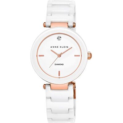 Anne Klein Orologio da polso da Donna, con quadrante con vero diamante e cinturino in ceramica, Oro Rosa/Bianco Anne Klein Orologio da polso da Donna, con quadrante con vero diamante e cinturino in ceramica, Oro Rosa/Bianco
