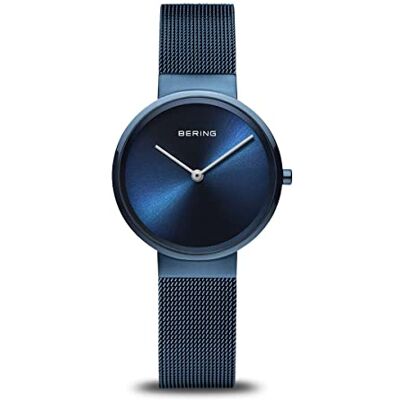 BERING Orologio da polso da donna al quarzo, cassa in acciaio inossidabile blu da 31 mm e quadrante blu, cinturino in maglia milanese, vetro zaffiro, 5 ATM BERING Orologio da polso da donna al quarzo, cassa in acciaio inossidabile blu da 31 mm e quadrante blu, cinturino in maglia milanese, vetro zaffiro, 5 ATM