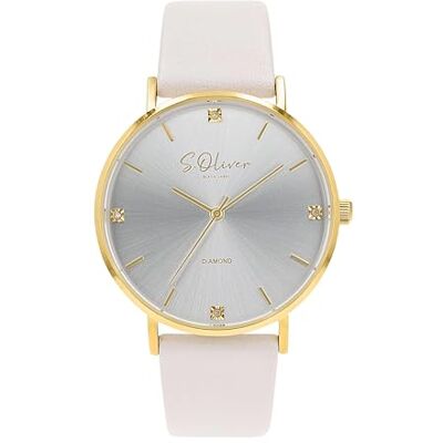 s.Oliver Orologio da polso con cinturino in pelle da donna con diamanti oro impermeabile 3 bar idea regalo fornito in scatola regalo orologi s.Oliver Orologio da polso con cinturino in pelle da donna con diamanti oro impermeabile 3 bar idea regalo fornito in scatola regalo orologi