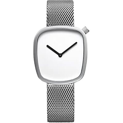 BERING Orologio da donna al quarzo, orologio da polso con cassa in acciaio inossidabile color argento da 34 mm e quadrante bianco, cinturino in maglia milanese, vetro zaffiro, 3 ATM BERING Orologio da donna al quarzo, orologio da polso con cassa in acciaio inossidabile color argento da 34 mm e quadrante bianco, cinturino in maglia milanese, vetro zaffiro, 3 ATM