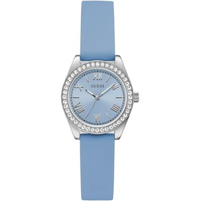Guess Orologio da polso donna Mini Luna, 30 mm, acciaio inox argento, quadrante blu, al quarzo, vetro minerale, zirconia, 3 ATM, cinturino in silicone bianco 14 mm Guess Orologio da polso donna Mini Luna, 30 mm, acciaio inox argento, quadrante blu, al quarzo, vetro minerale, zirconia, 3 ATM, cinturino in silicone bianco 14 mm