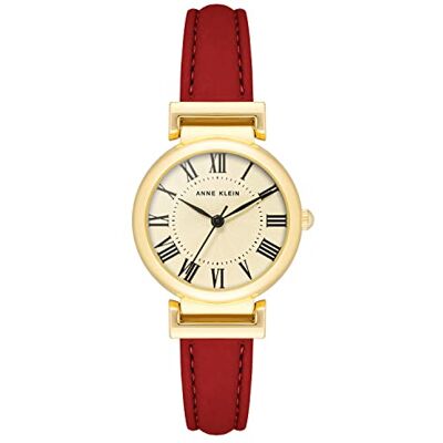 Anne Klein Orologio da donna con cinturino in pelle, Rosso Anne Klein Orologio da donna con cinturino in pelle, Rosso